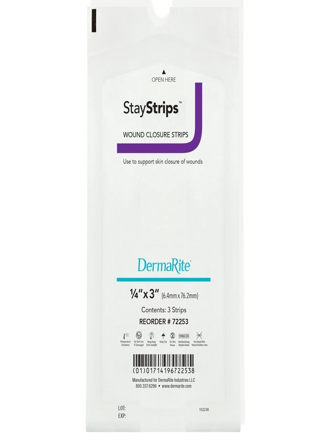 dermarite StayStrips Wound Closure Strips, 1/4” x 3”, Hypoallergenic Adhesive, Flexible, Moisture & Air Permeable, Helps Reduce Scar Formation, Primary and Secondary Closure, 50 Pouches / 3 Strips (150 Strips) - Image 2